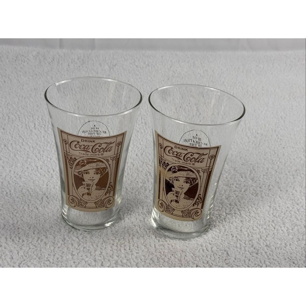 Vintage Coca Cola Flair Glass Victorian Lady Set of 2